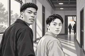 アリーナ通路を並んで歩く八村塁と河村勇輝