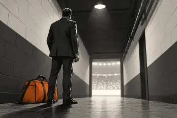 薄暗い通路に立つカーライルHCの後ろ姿