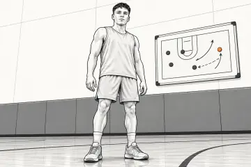 練習コートに立つダルトン・ネクトを見上げる構図