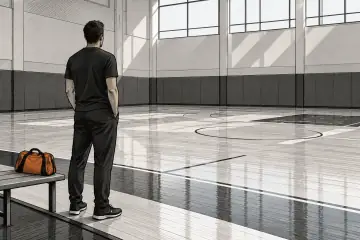 コートサイドに立つ男性の後ろ姿