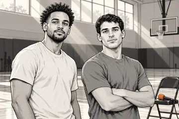 練習コートに並んで立つロビンソン・アールとプラキダス
